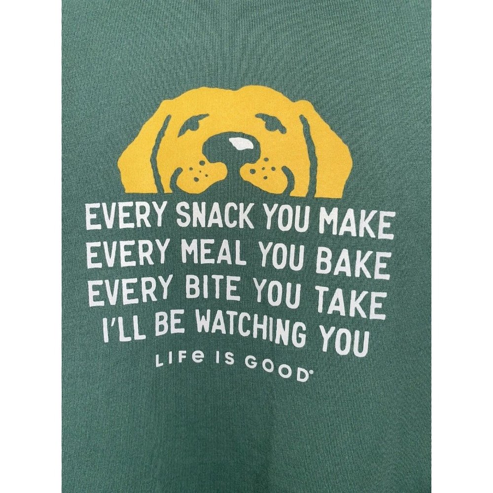 Life Is Good Tee‎  L Crusher Blue Mens Long Sleeve Dog Labrador Retriever Snacks
